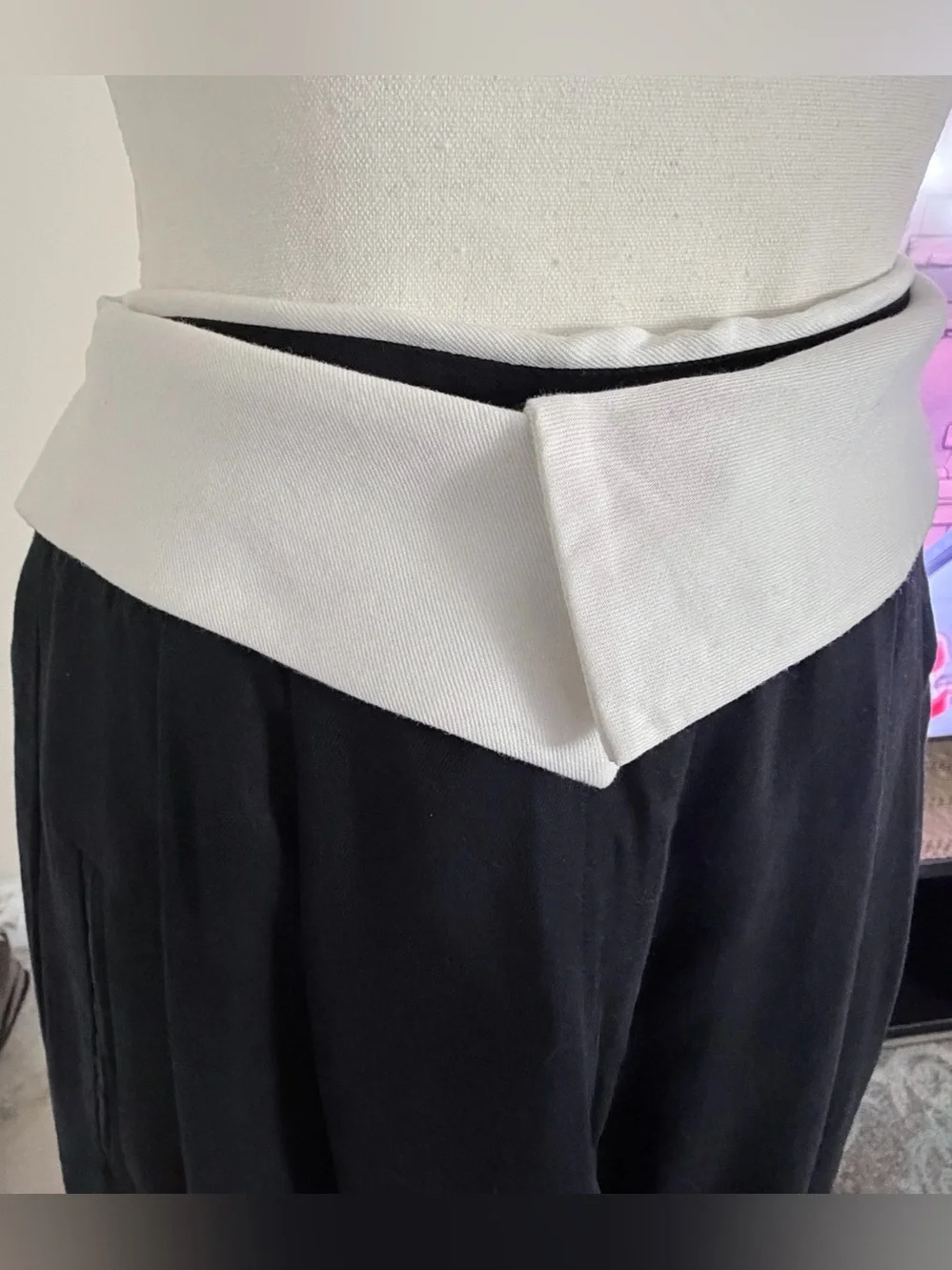 NWT The Noli Shop Soho Fold Over Trouser Black White Wide Leg Size 4